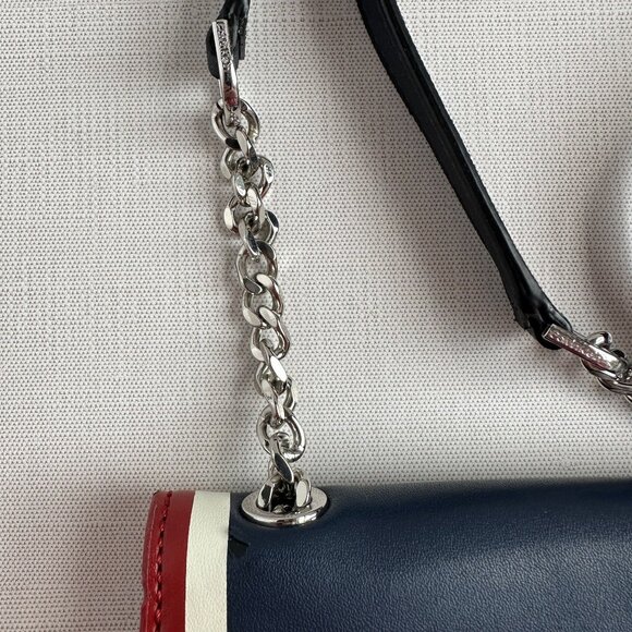 Calvin Klein Tessie Small Crossbody Navy Combo Split Leather Flap Bag - Picture 5 of 11